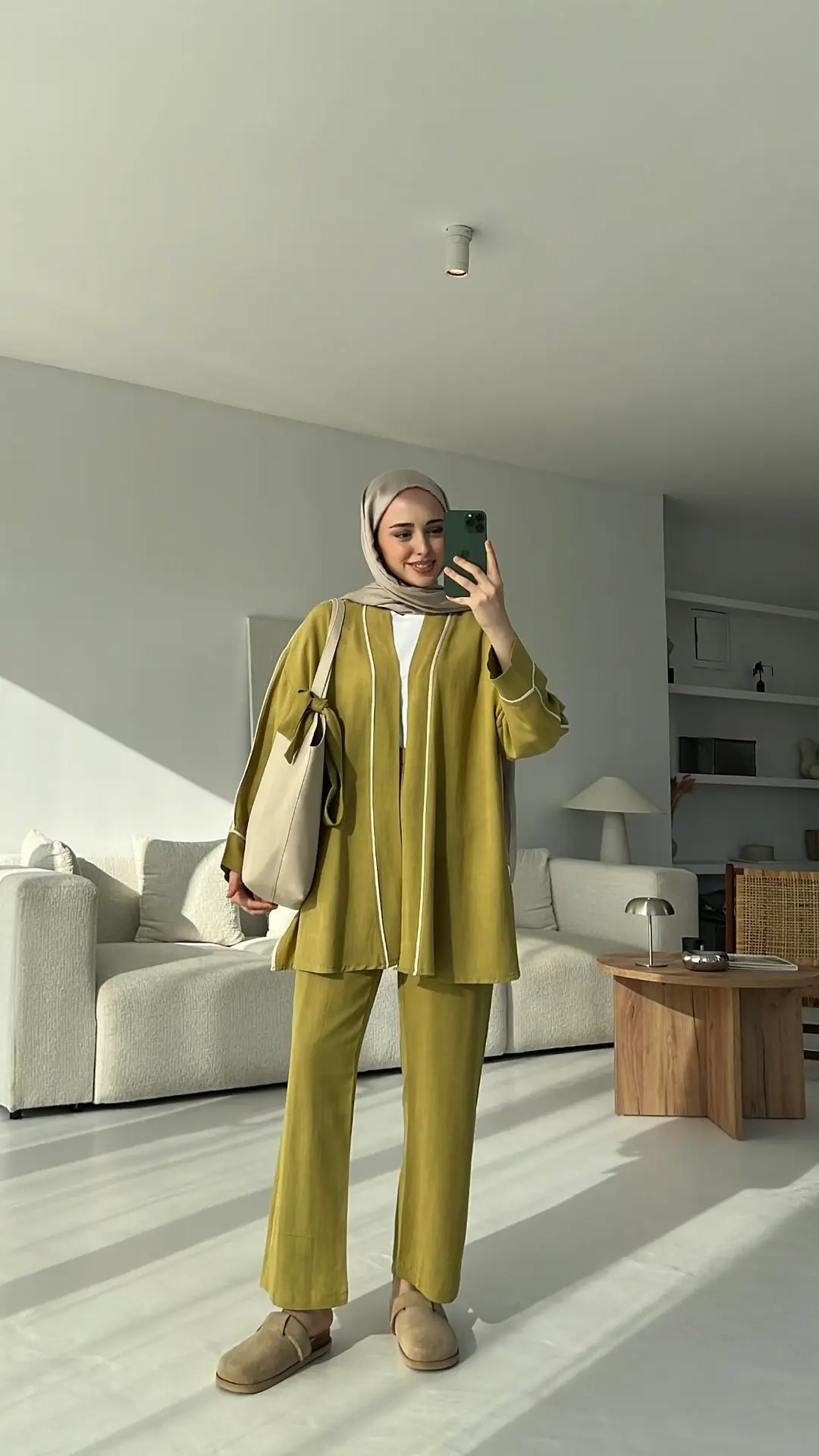 Ara Biyeli Keten Takım Yağ Yeşili - Görsel 2