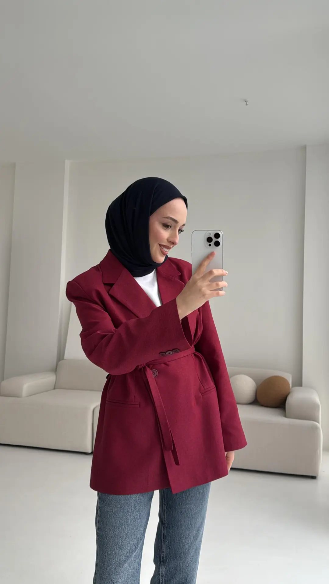 Bağlamalı Blazer Ceket Bordo - Görsel 5