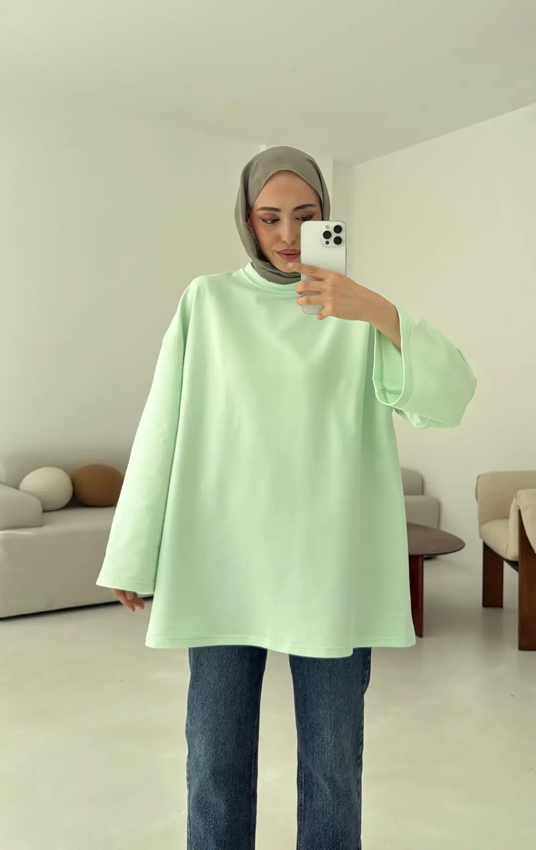 Basic İki İplik Sweat Mint - Görsel 3