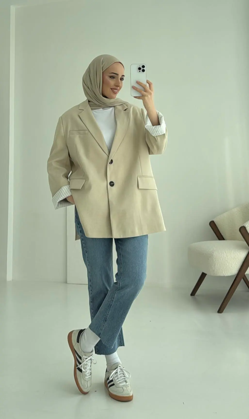 Bej Oversize Premium Blazer Ceket - Görsel 6