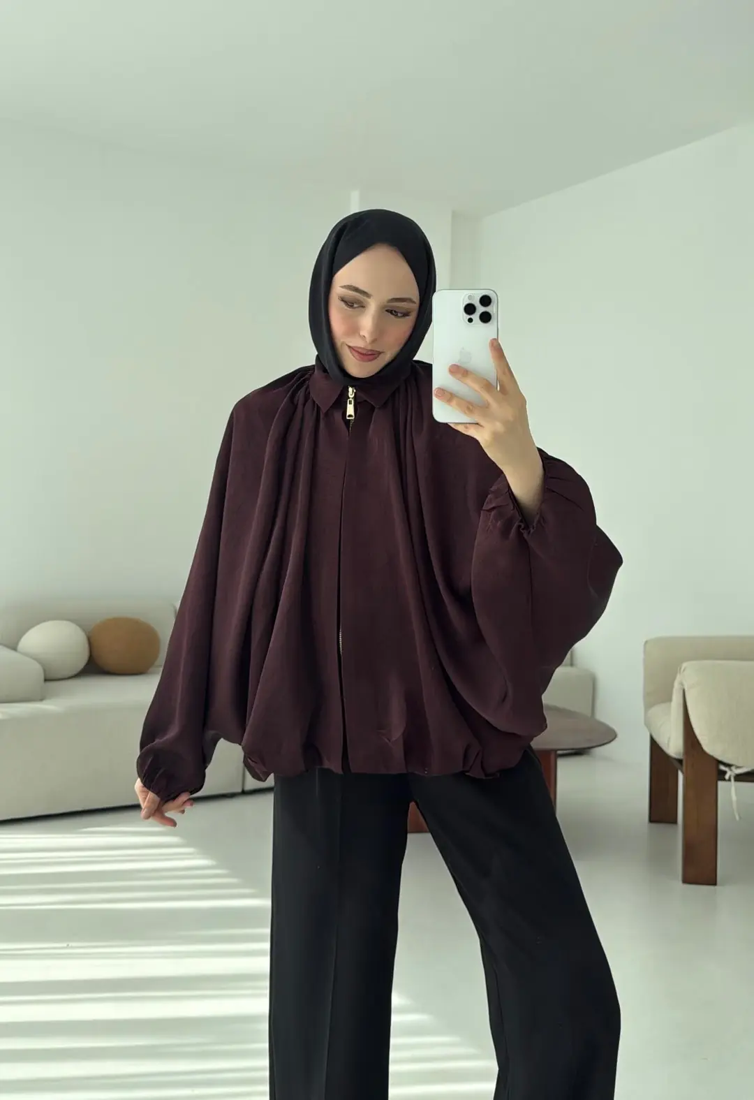 Bomber Saten Ceket Bordo - Görsel 8