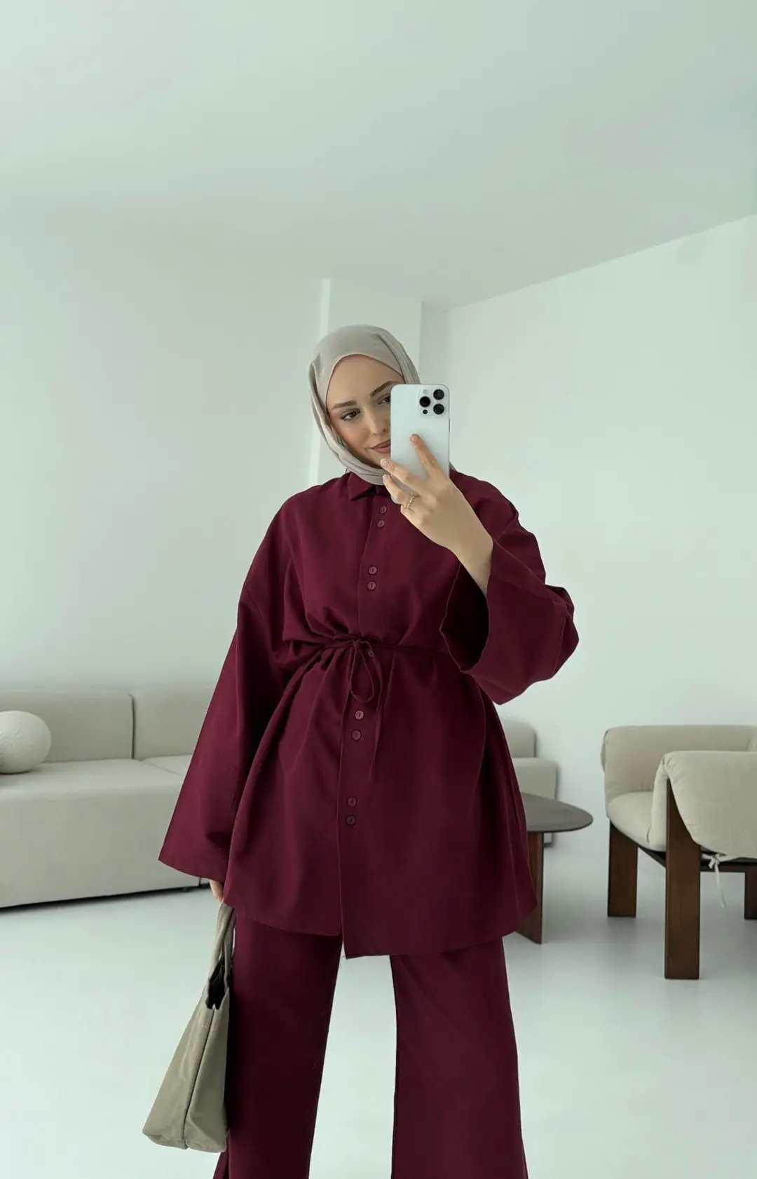 Bordo Keten Takım - Görsel 3
