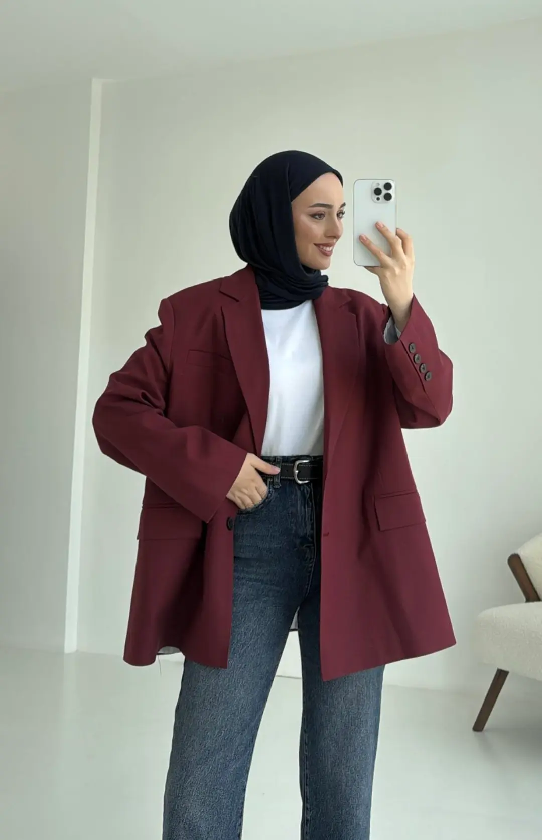 Bordo Oversize Premium Blazer Ceket - Görsel 6