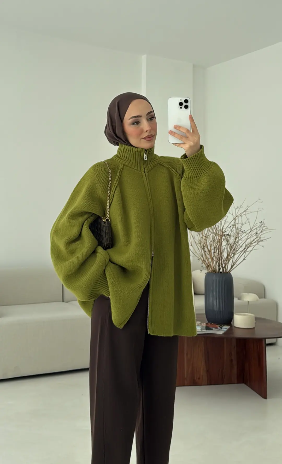 Çift Fermuarlı Hırka Yeşil - Görsel 4