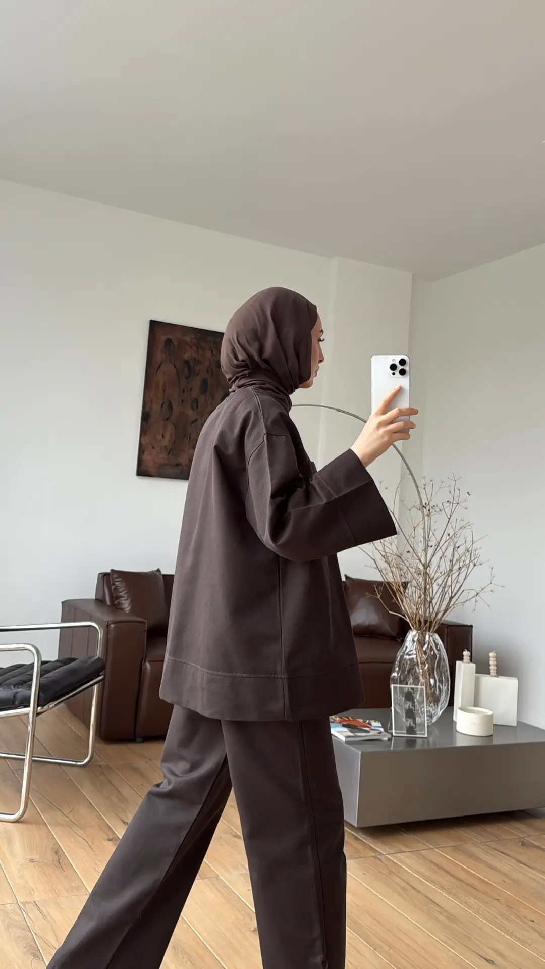 Çıtçıtlı Gabardin Takım Kahve - Görsel 9