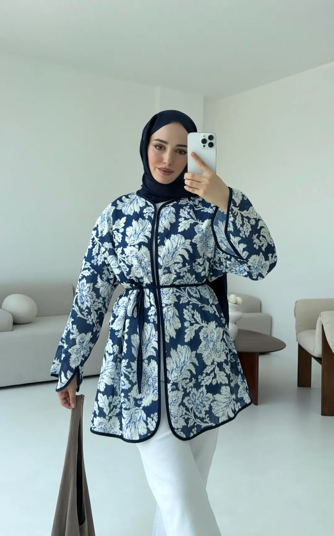 Dijital Baskılı Kimono Lacivert - Görsel 3