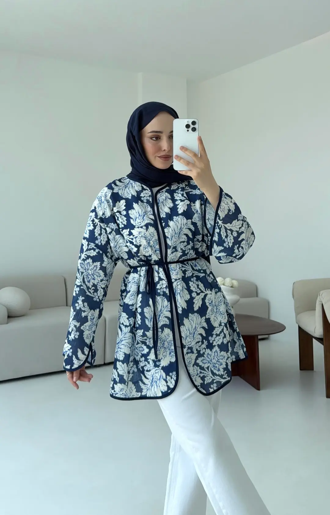 Dijital Baskılı Kimono Lacivert - Görsel 4