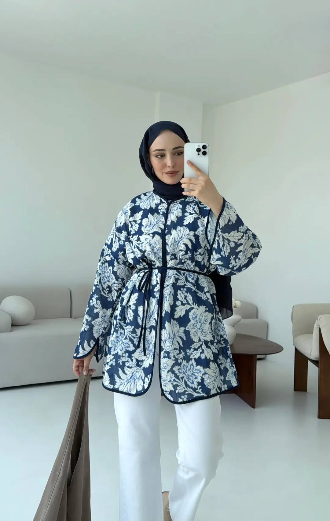 Dijital Baskılı Kimono Lacivert - Görsel 5