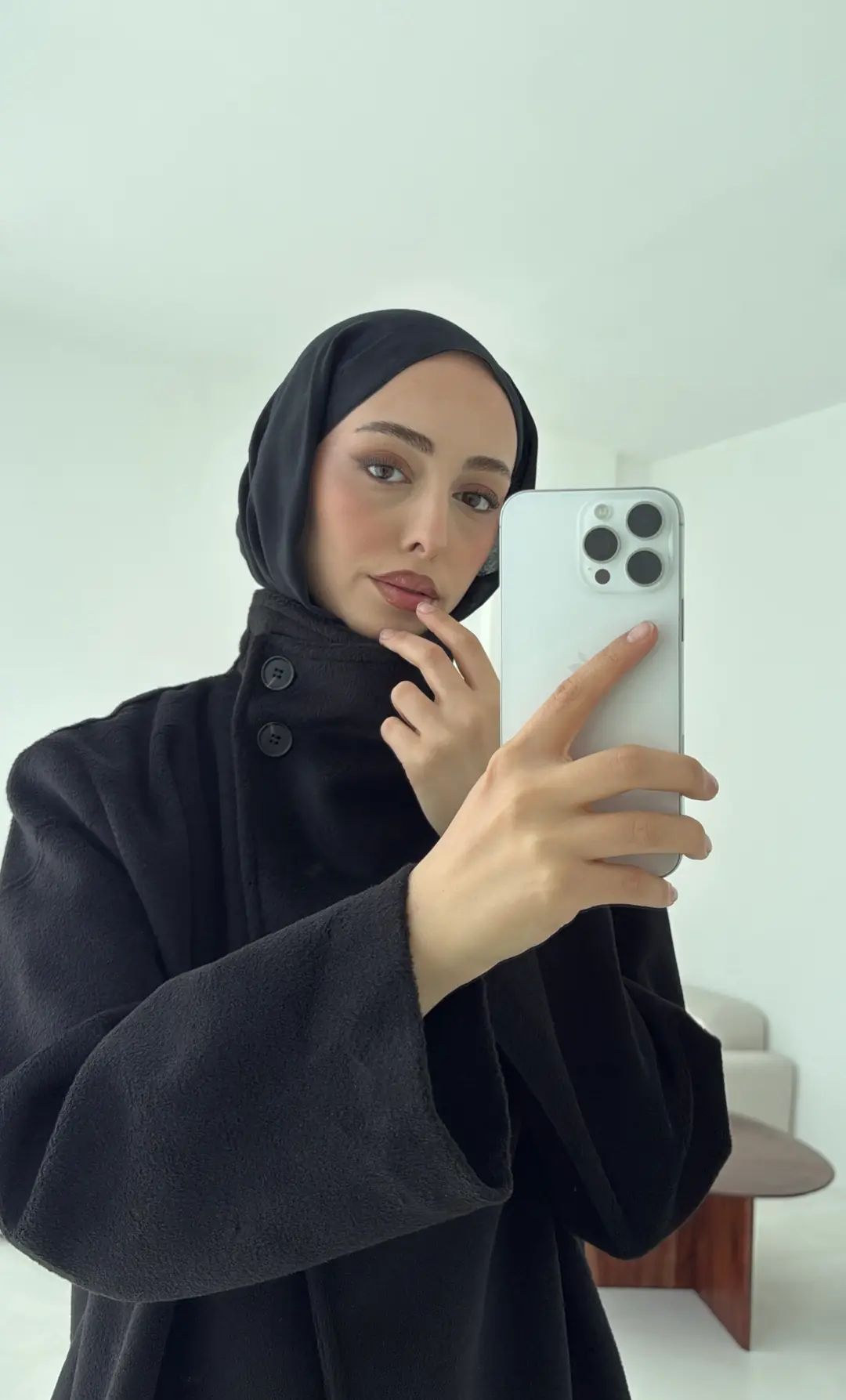 Dik Yaka Kaşe Kaban Siyah - Görsel 8