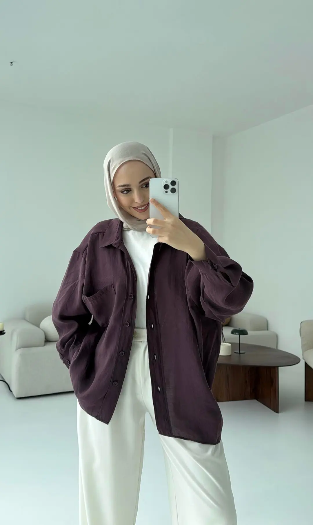 Düşük Omuz Oversize Gömlek Mürdüm