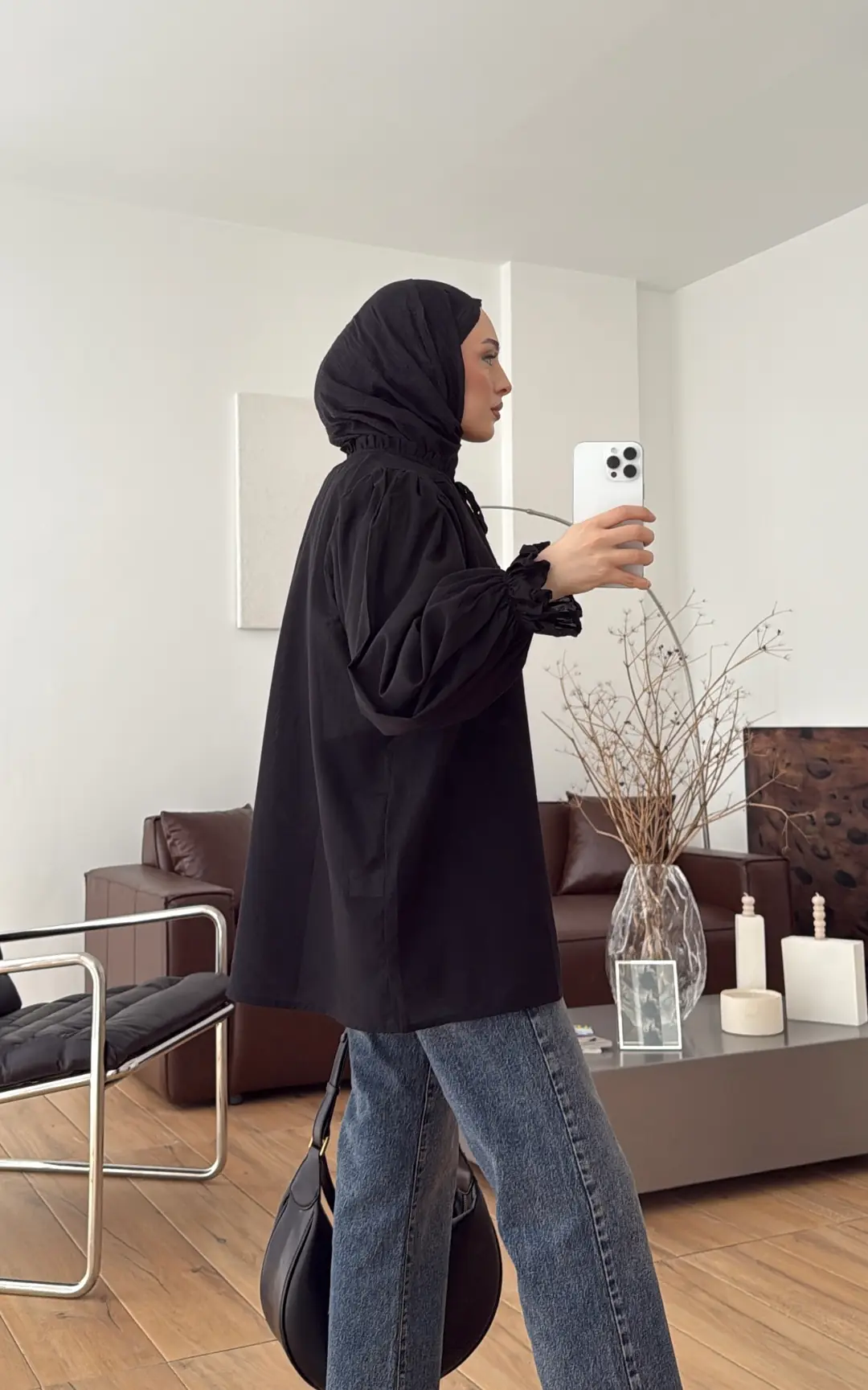 Fırfır Detaylı Vual Gömlek Siyah - Görsel 13