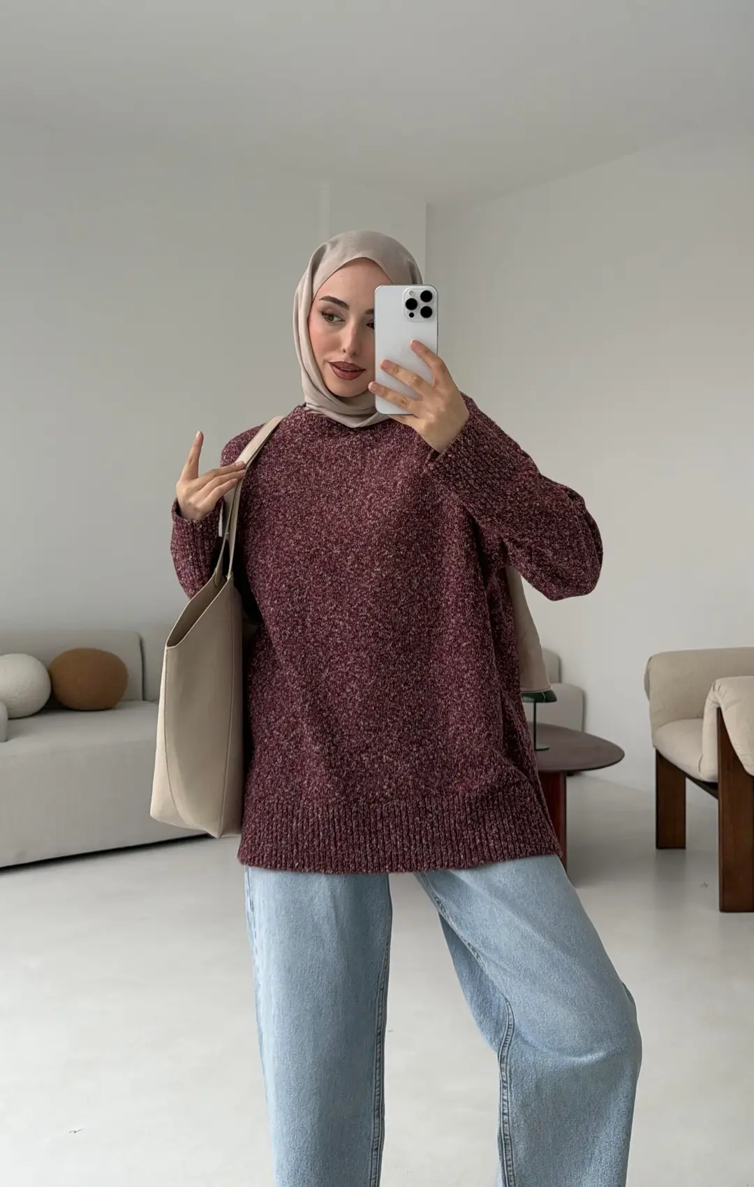 Geçişli Triko Kazak Bordo - Görsel 5
