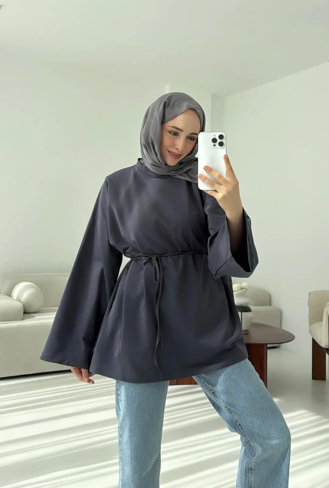 İki iplik Baglamalı Bluz Koyu  Gri - Görsel 6
