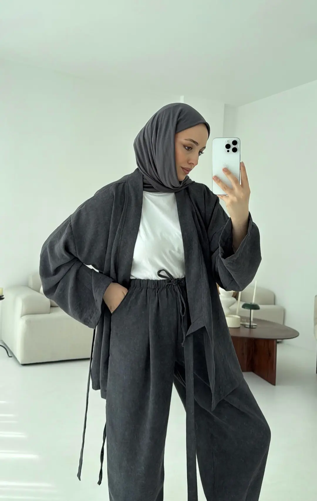Kimono Pantolon Bambu Batik Takım Antrasit - Görsel 5