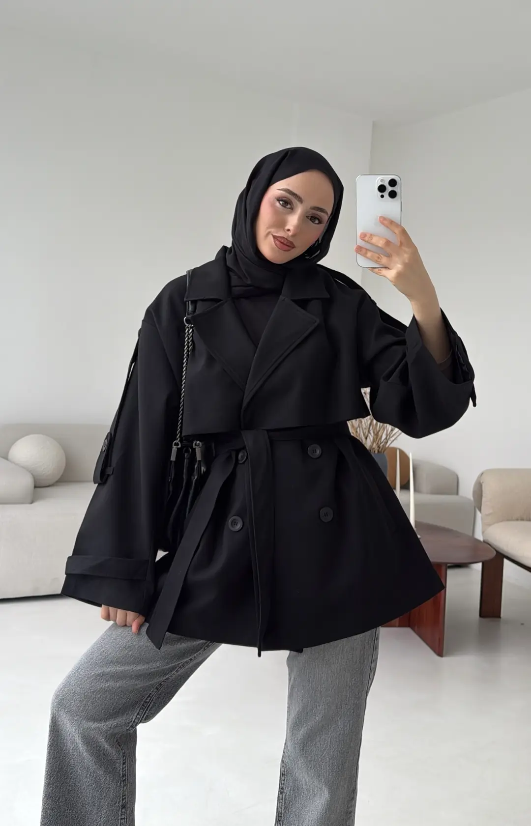 Kısa Trenç Siyah