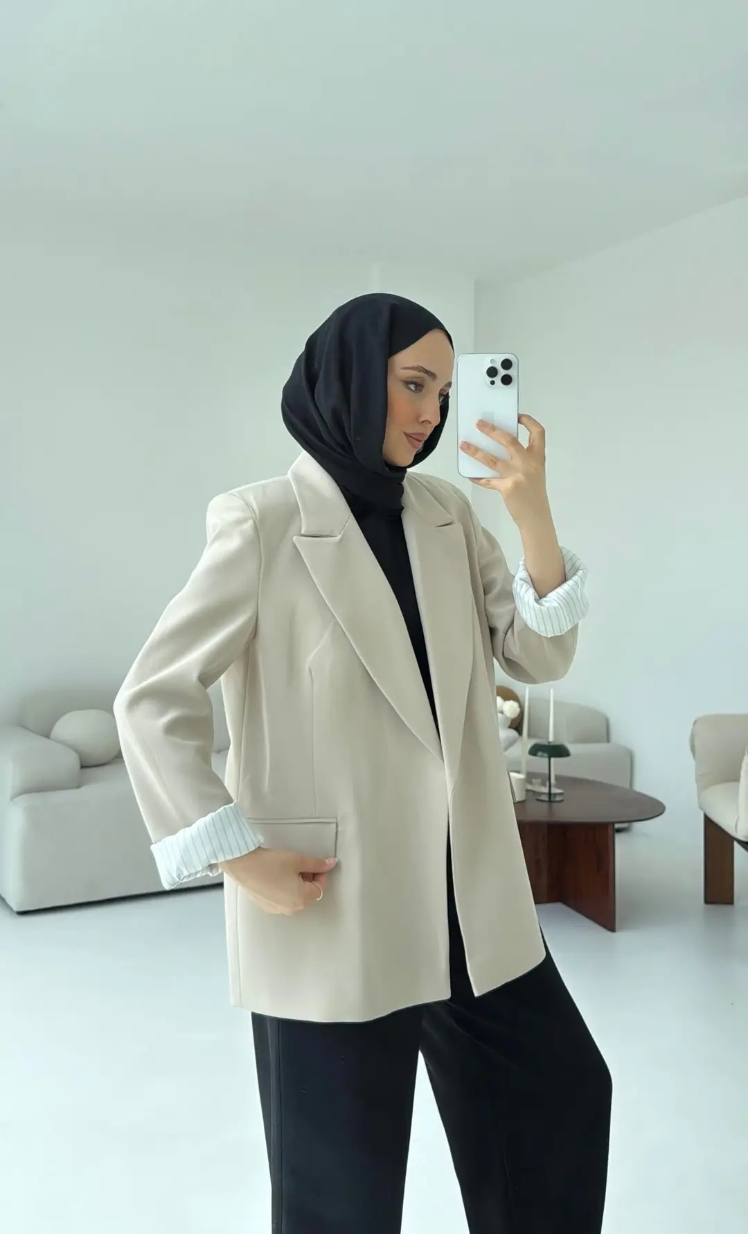 Kolu Katlamalı Blazer Vizon - Görsel 5