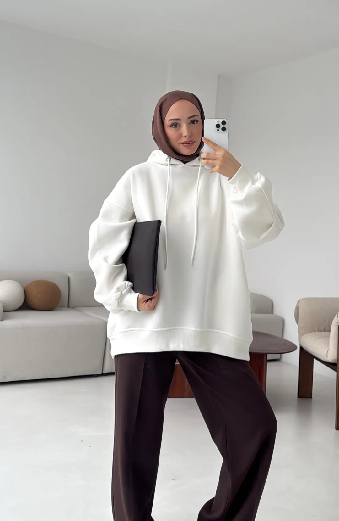 Kolu Pile Detay Oversize Sweatshirt Ekru - Görsel 3