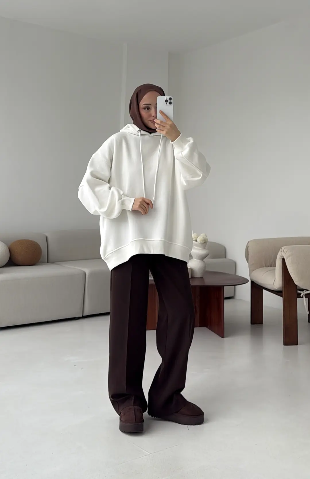 Kolu Pile Detay Oversize Sweatshirt Ekru - Görsel 5