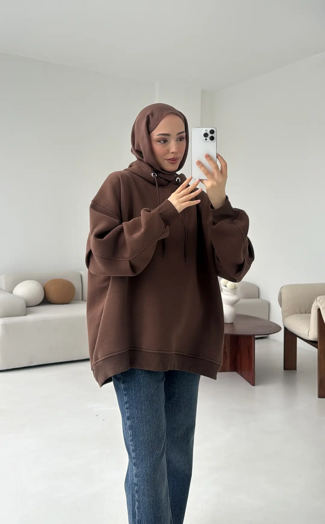 Kolu Pile Detay Oversize Sweatshirt Kahve - Görsel 2