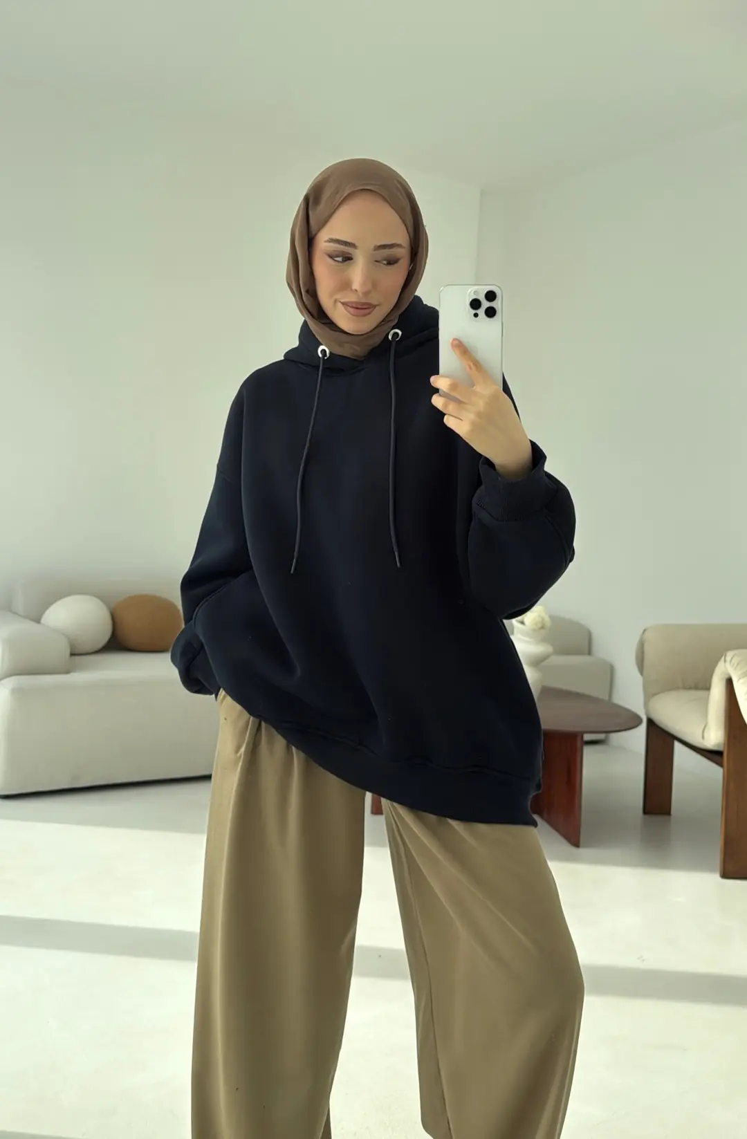Kolu Pile Detay Oversize Sweatshirt Lacivert - Görsel 4