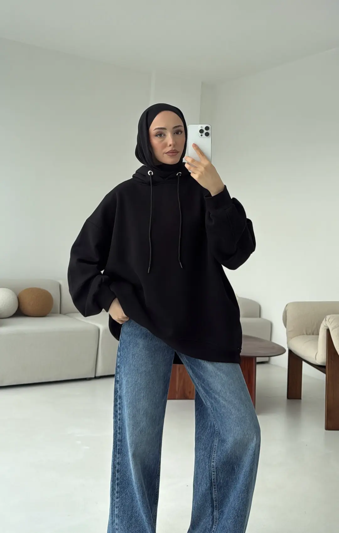 Kolu Pile Detay Oversize Sweatshirt Siyah - Görsel 3