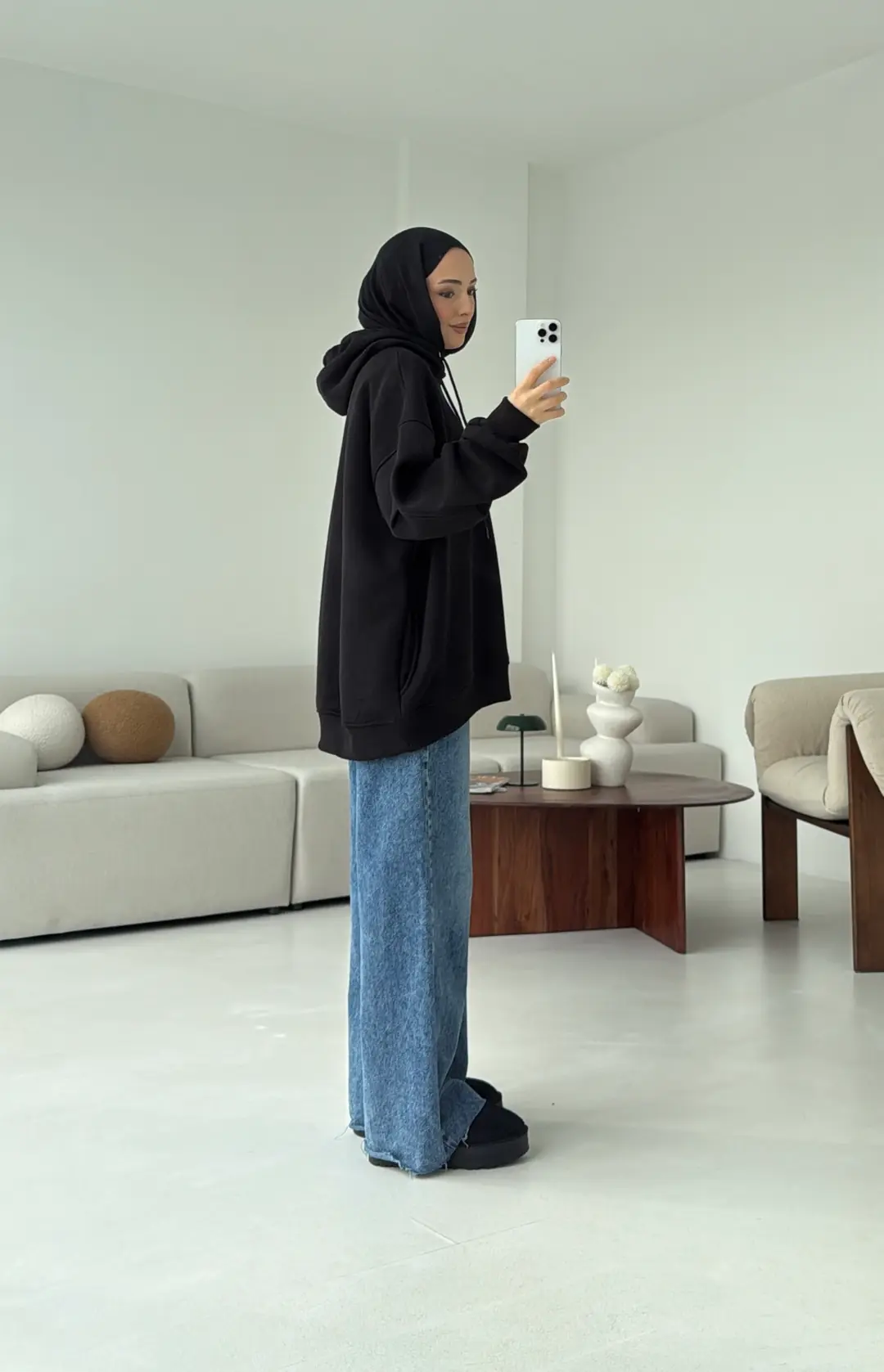 Kolu Pile Detay Oversize Sweatshirt Siyah - Görsel 6
