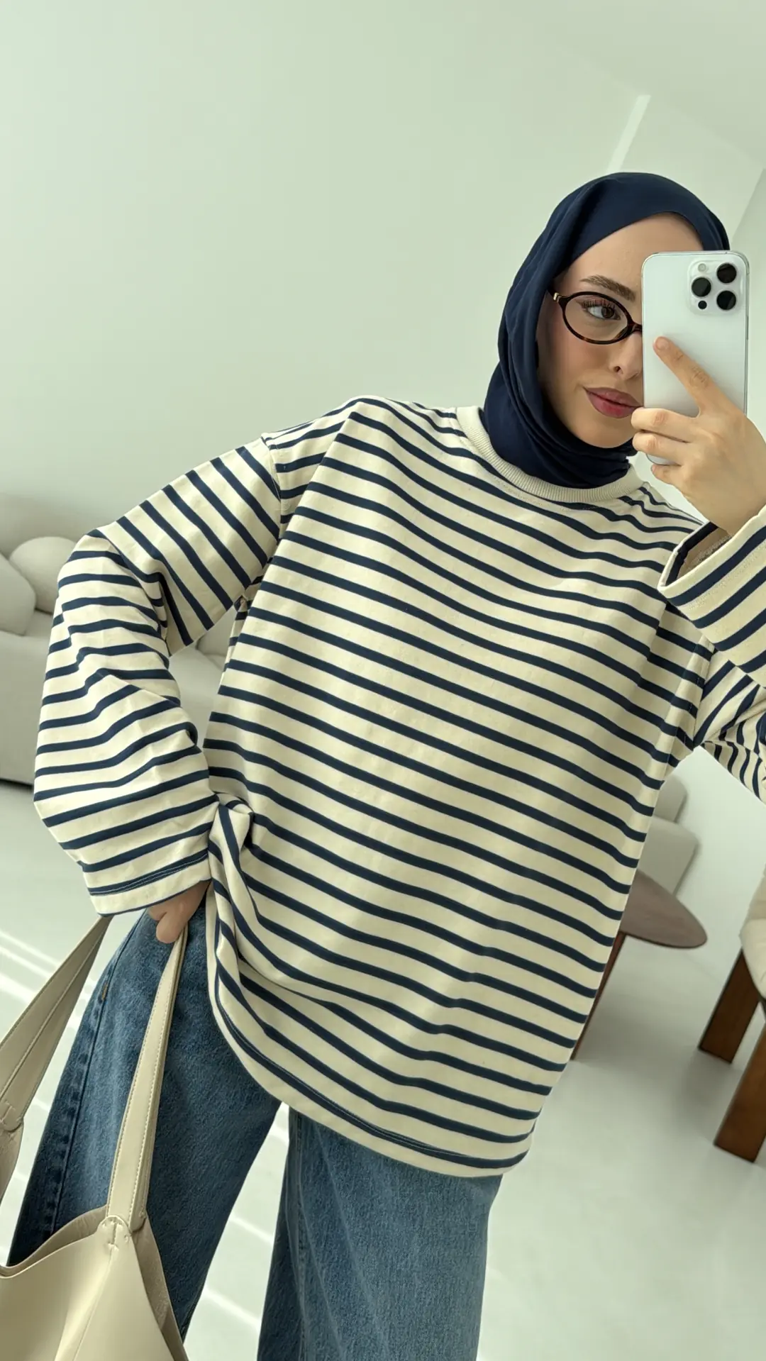 Lacivert Çizgili Sweat - Görsel 20