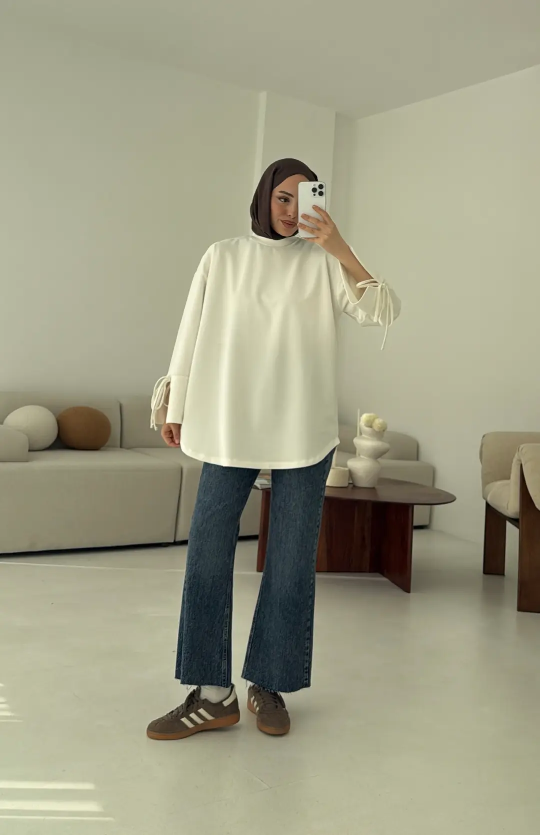 Manşeti Yırtmaçlı Sweat Ekru - Görsel 7
