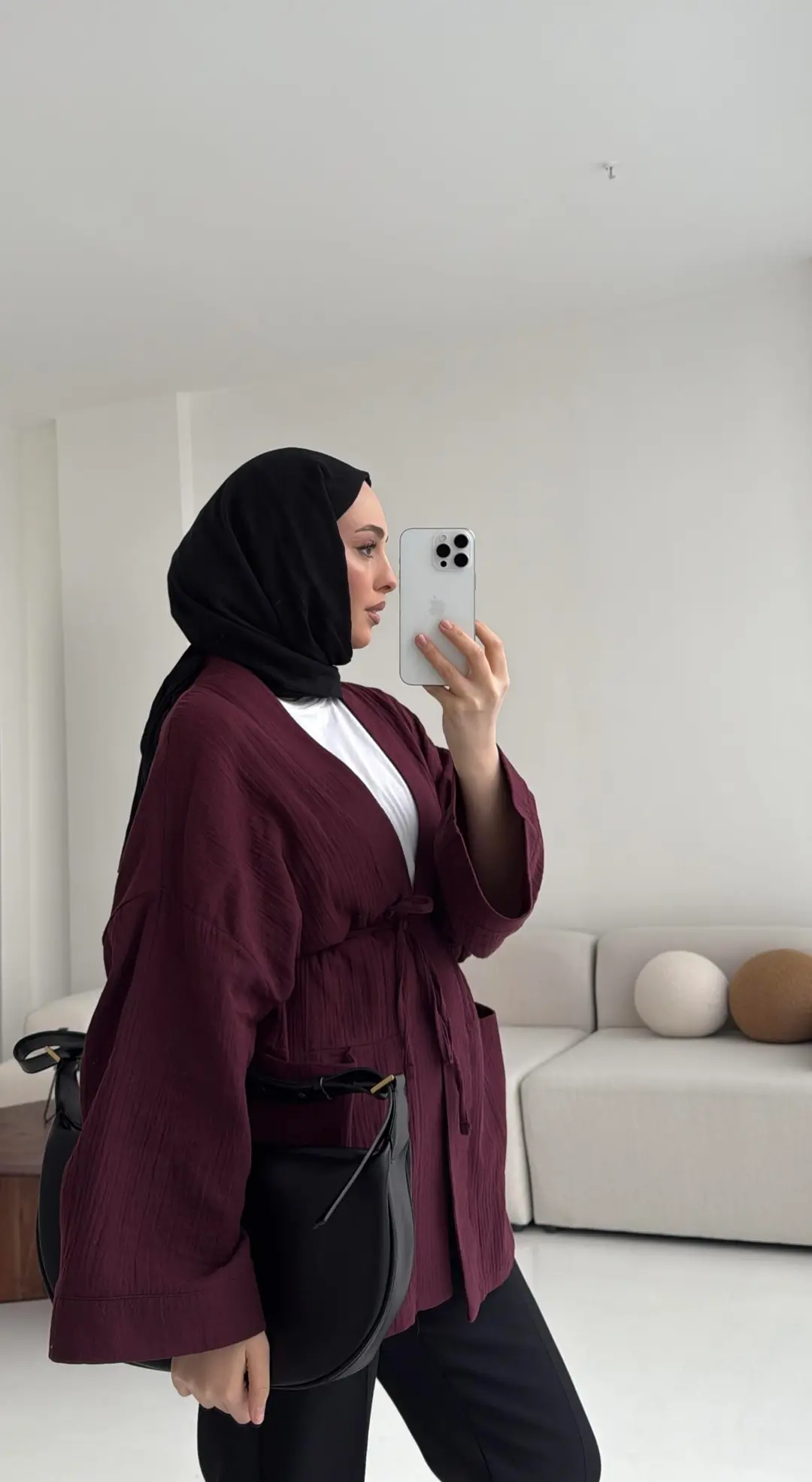 Müslin Kimono Bordo - Görsel 4