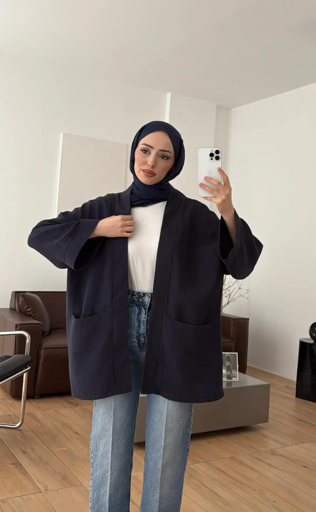 Müslin Kimono Lacivert - Görsel 6