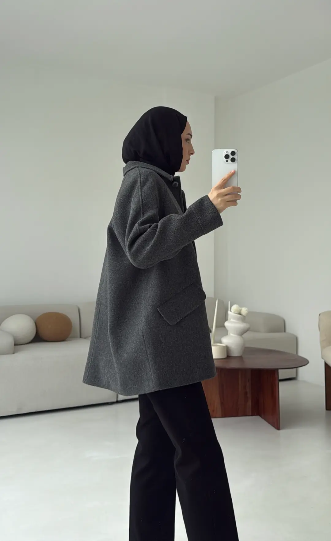 Ön Düğmeli Kaban Antrasit - Görsel 4