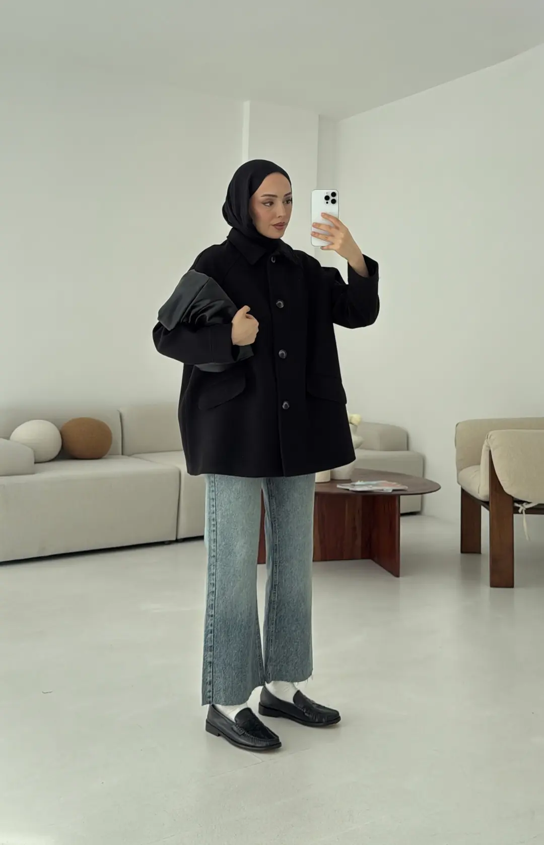 Ön Düğmeli Kaban Siyah - Görsel 7