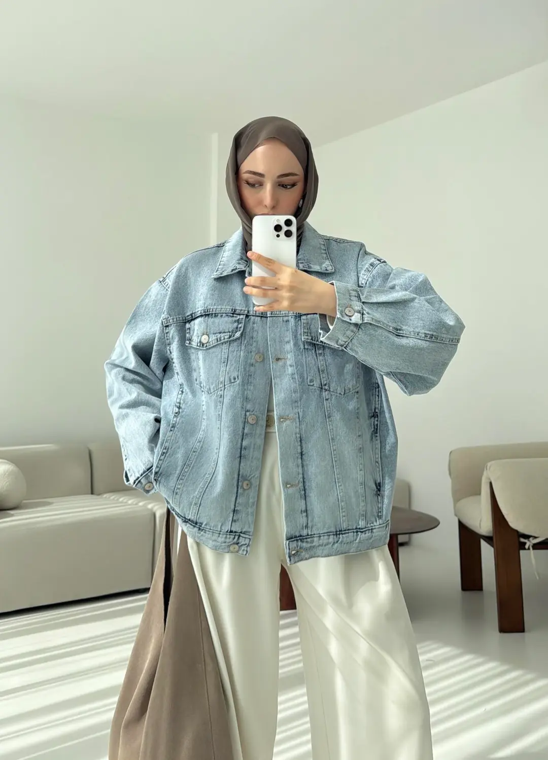 Oversize Mavi Denim Ceket - Görsel 3