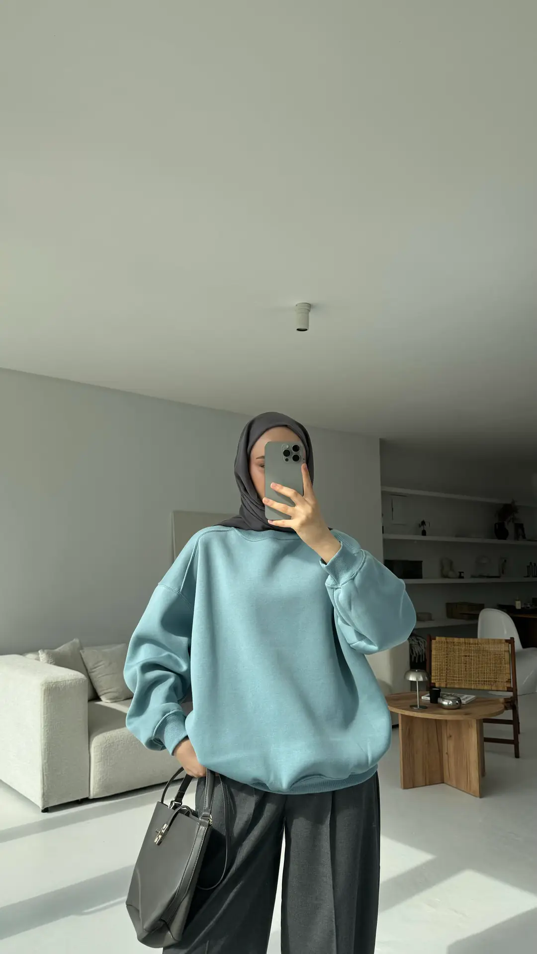 Oversize Mavi Sweatshırt - Görsel 5