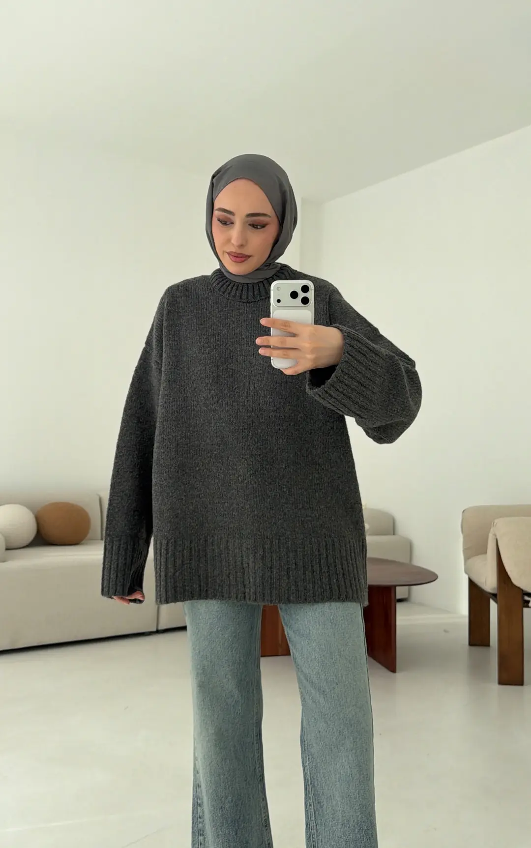 Oversize Soft Triko Kazak Antrasit - Görsel 2