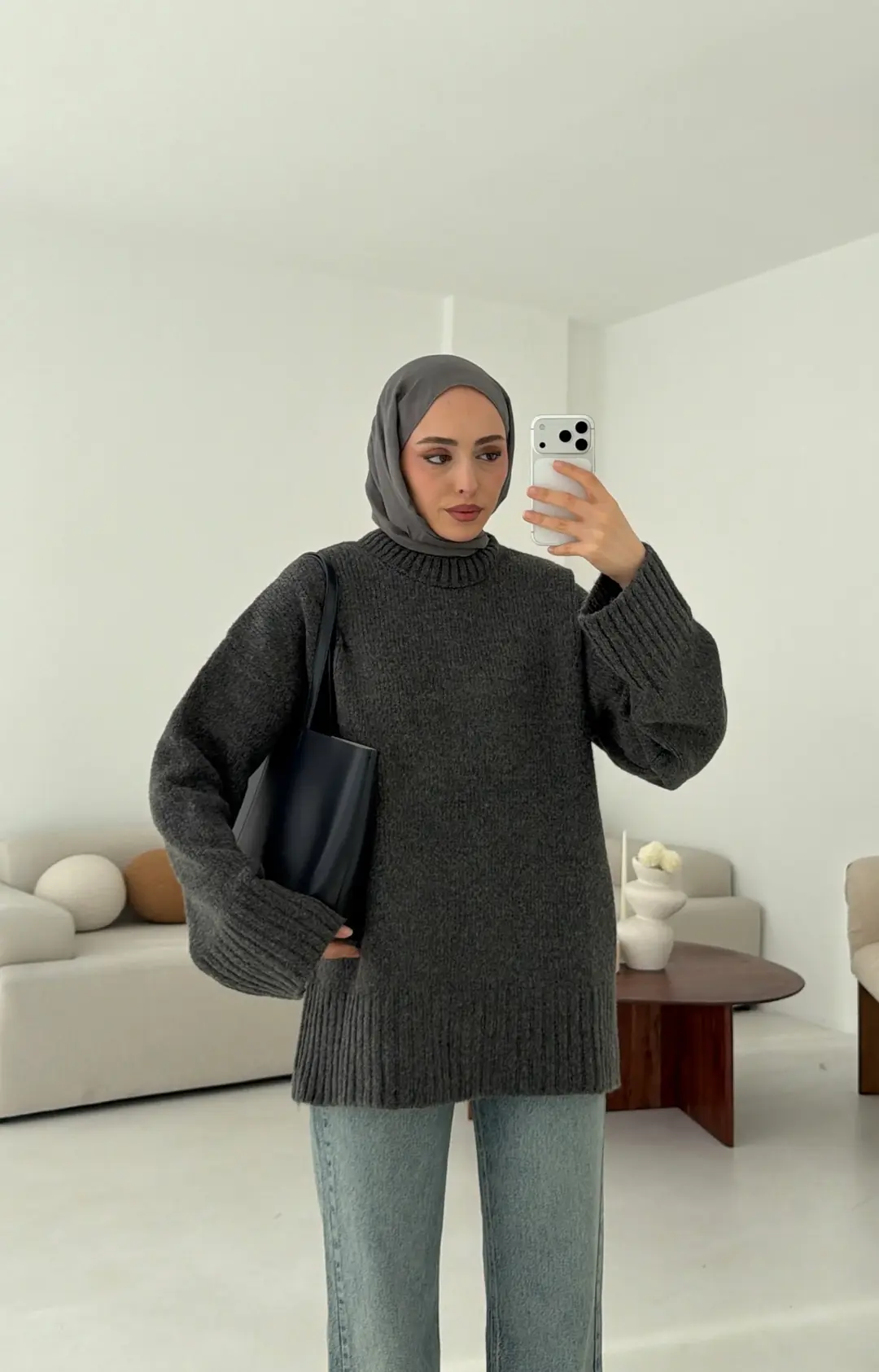 Oversize Soft Triko Kazak Antrasit - Görsel 3