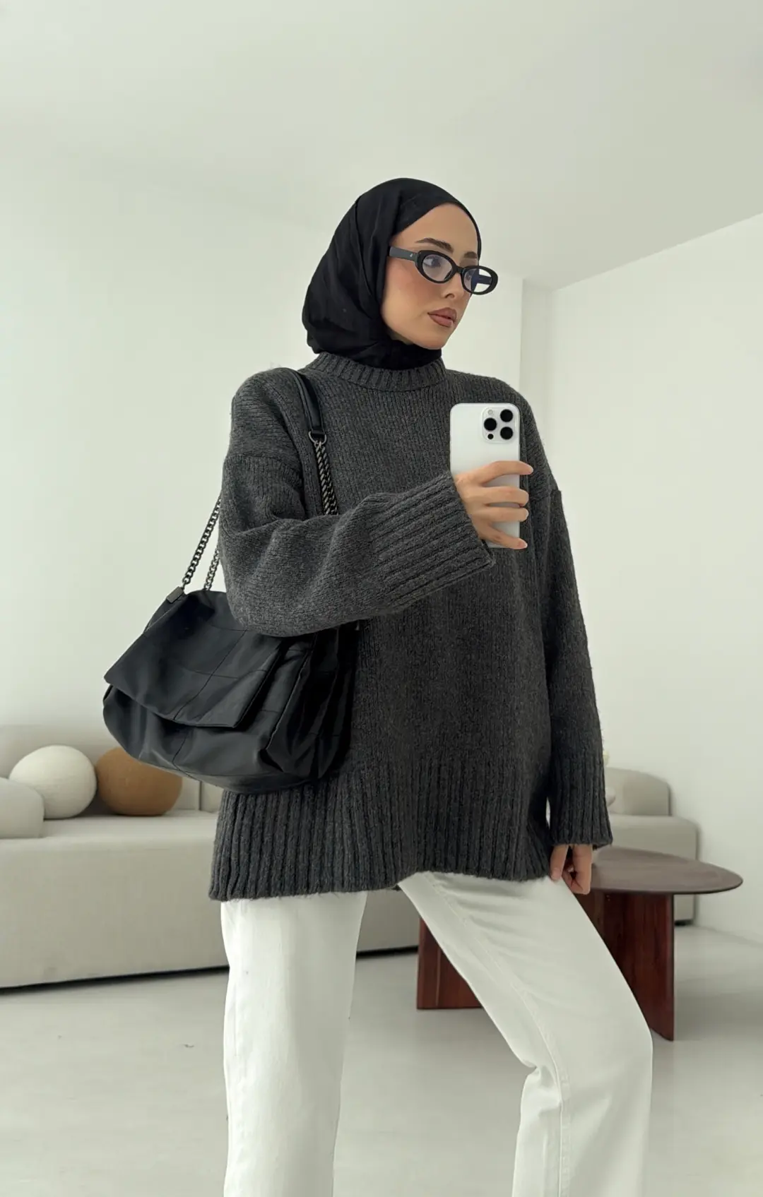 Oversize Soft Triko Kazak Antrasit - Görsel 3