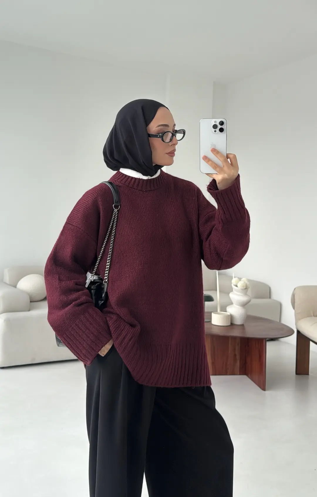 Oversize Soft Triko Kazak Bordo - Görsel 3
