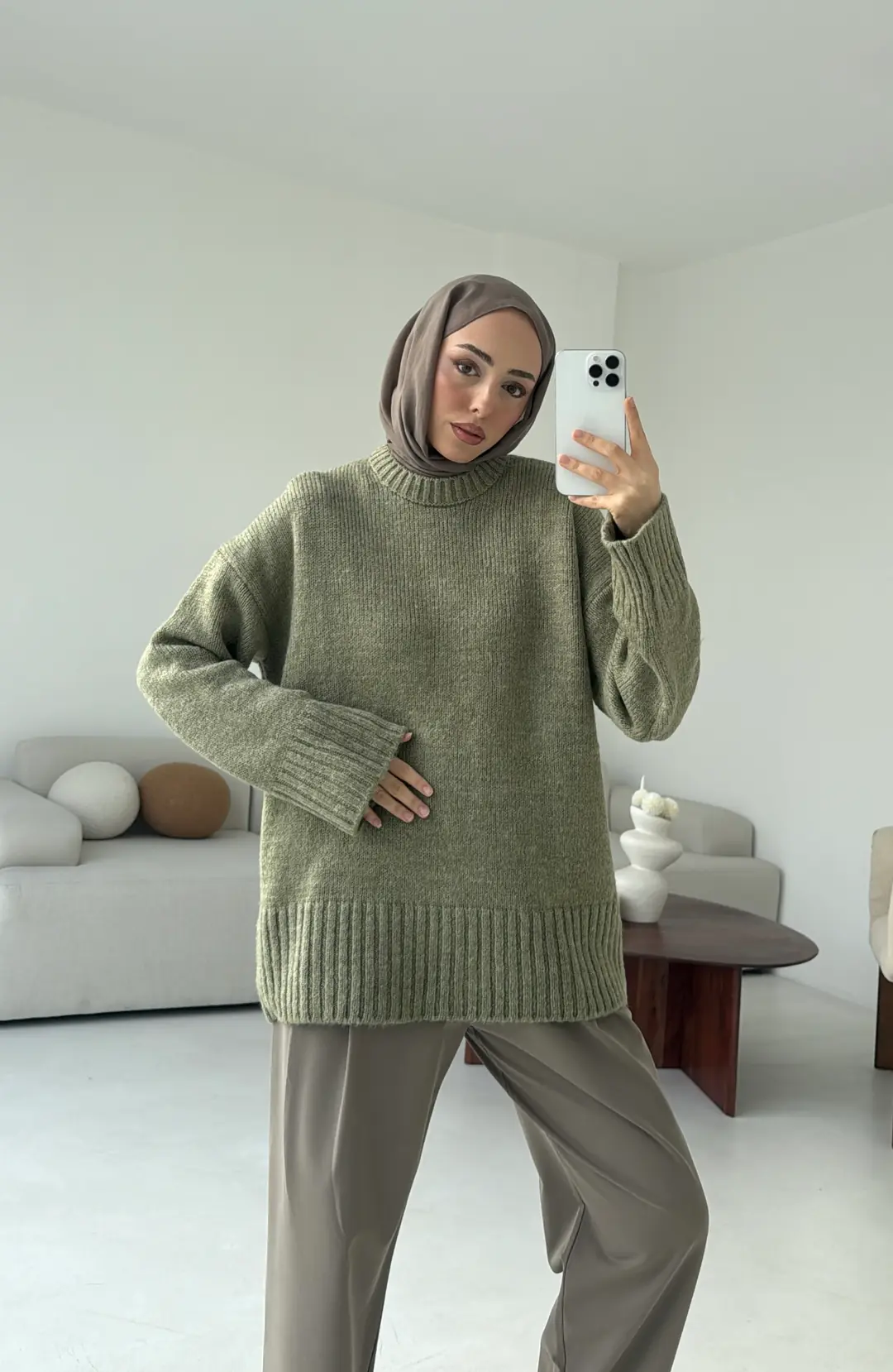 Oversize Soft Triko Kazak Soft Yeşil - Görsel 9