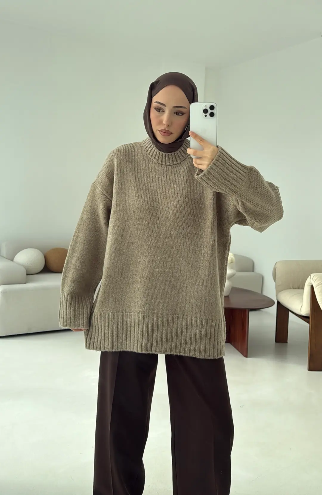 Oversize Soft Triko Kazak Vizon - Görsel 3