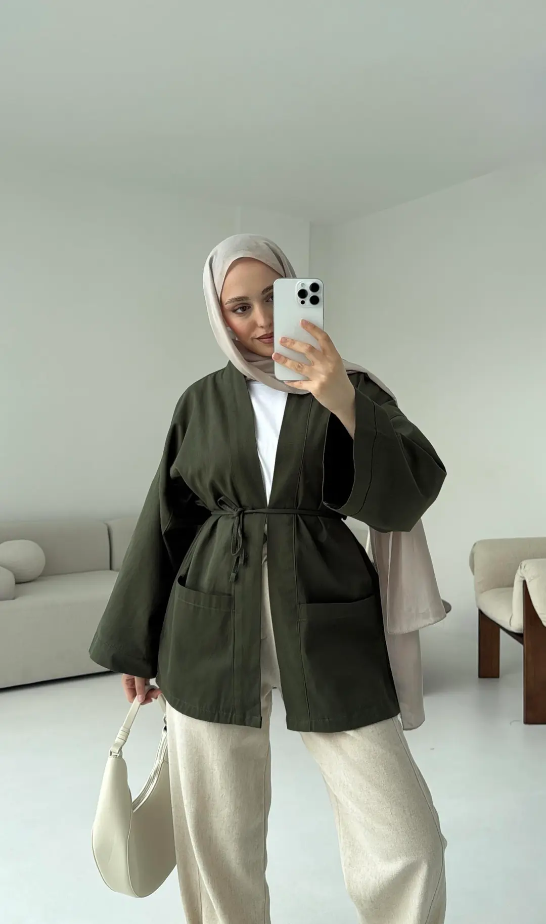 Pamuk Gabardin Kimono Haki - Görsel 2
