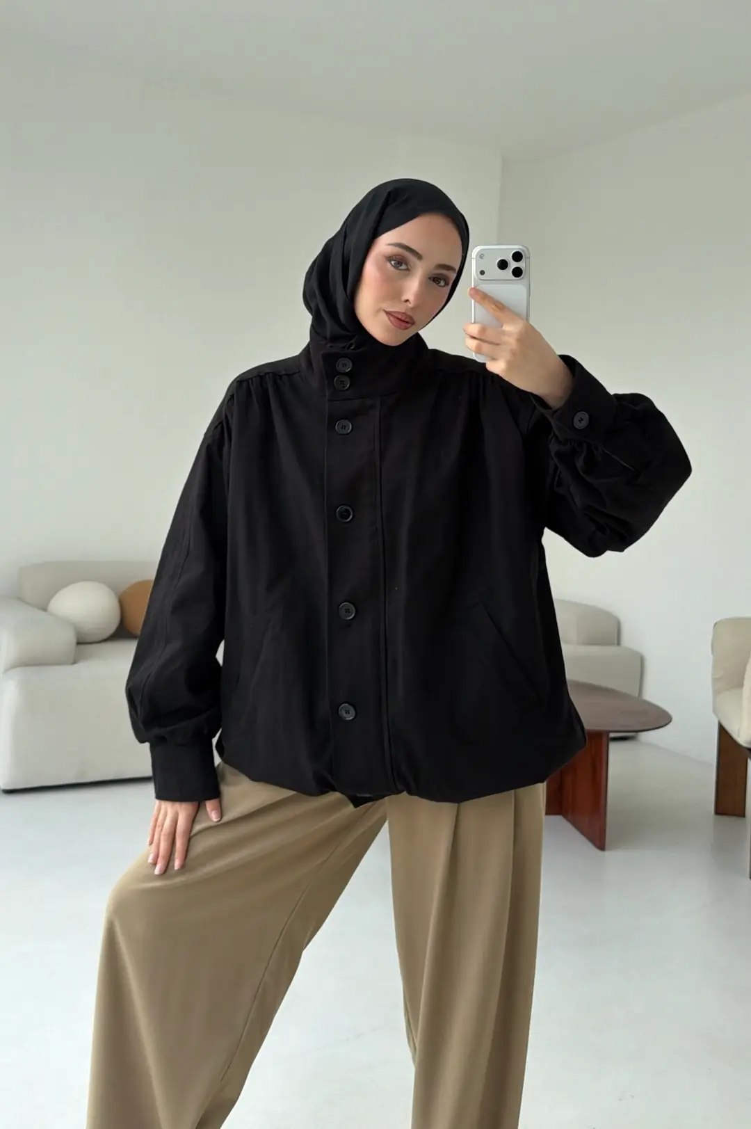 Bomber Gabardin Ceket Siyah - Görsel 4
