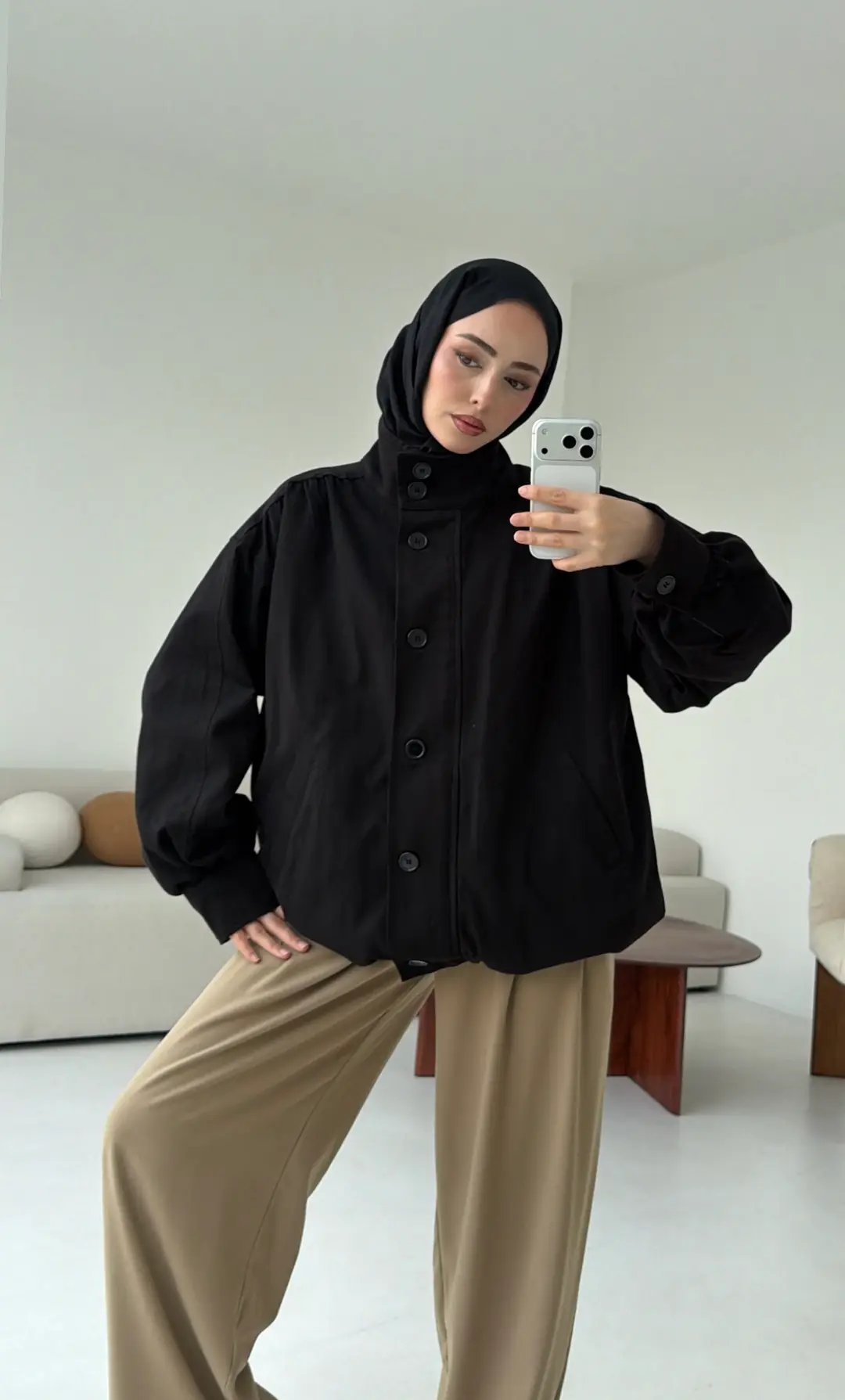 Bomber Gabardin Ceket Siyah - Görsel 5