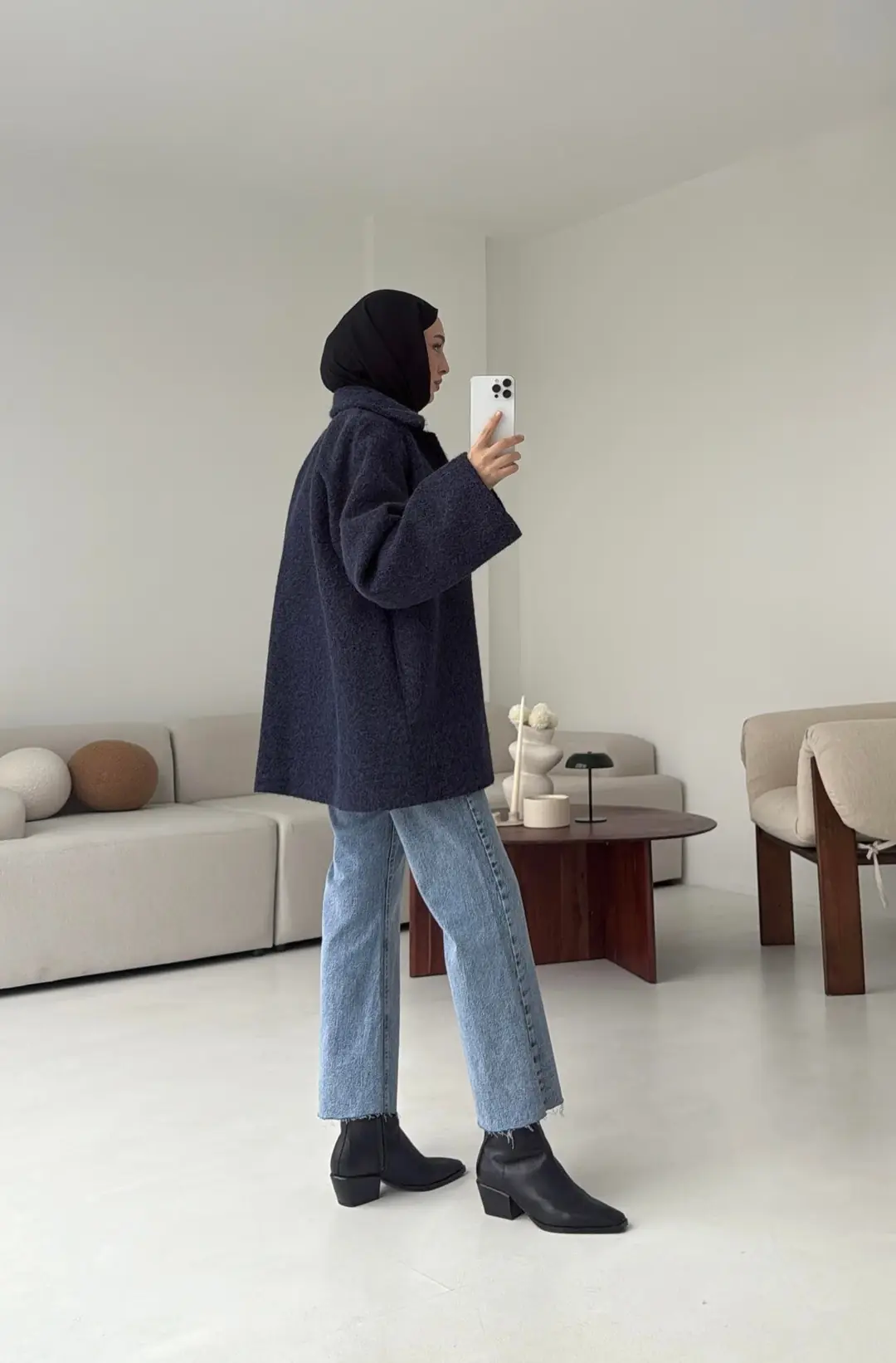 Reglan Kol Kaşe Kaban Lacivert - Görsel 4