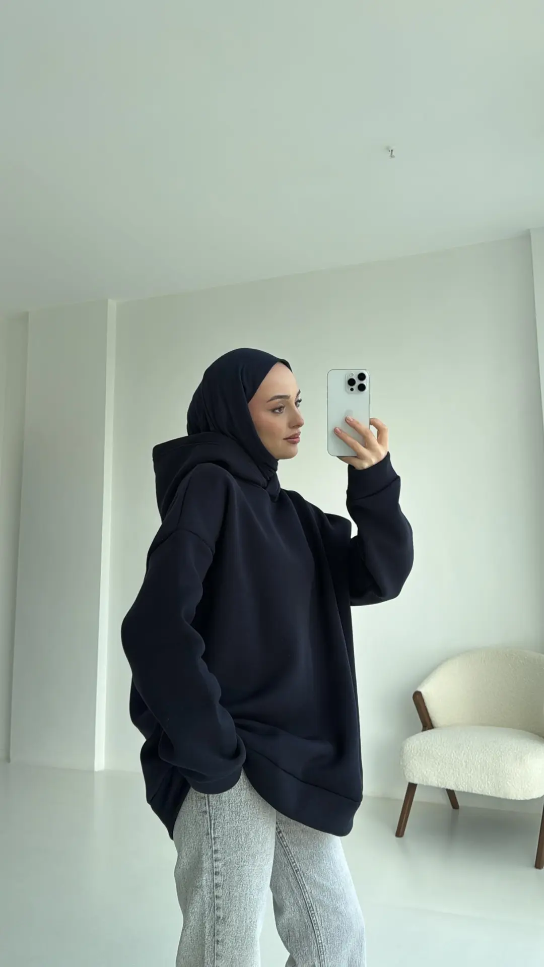 Şardonlu Oversize Lacivert Sweatshirt - Görsel 2