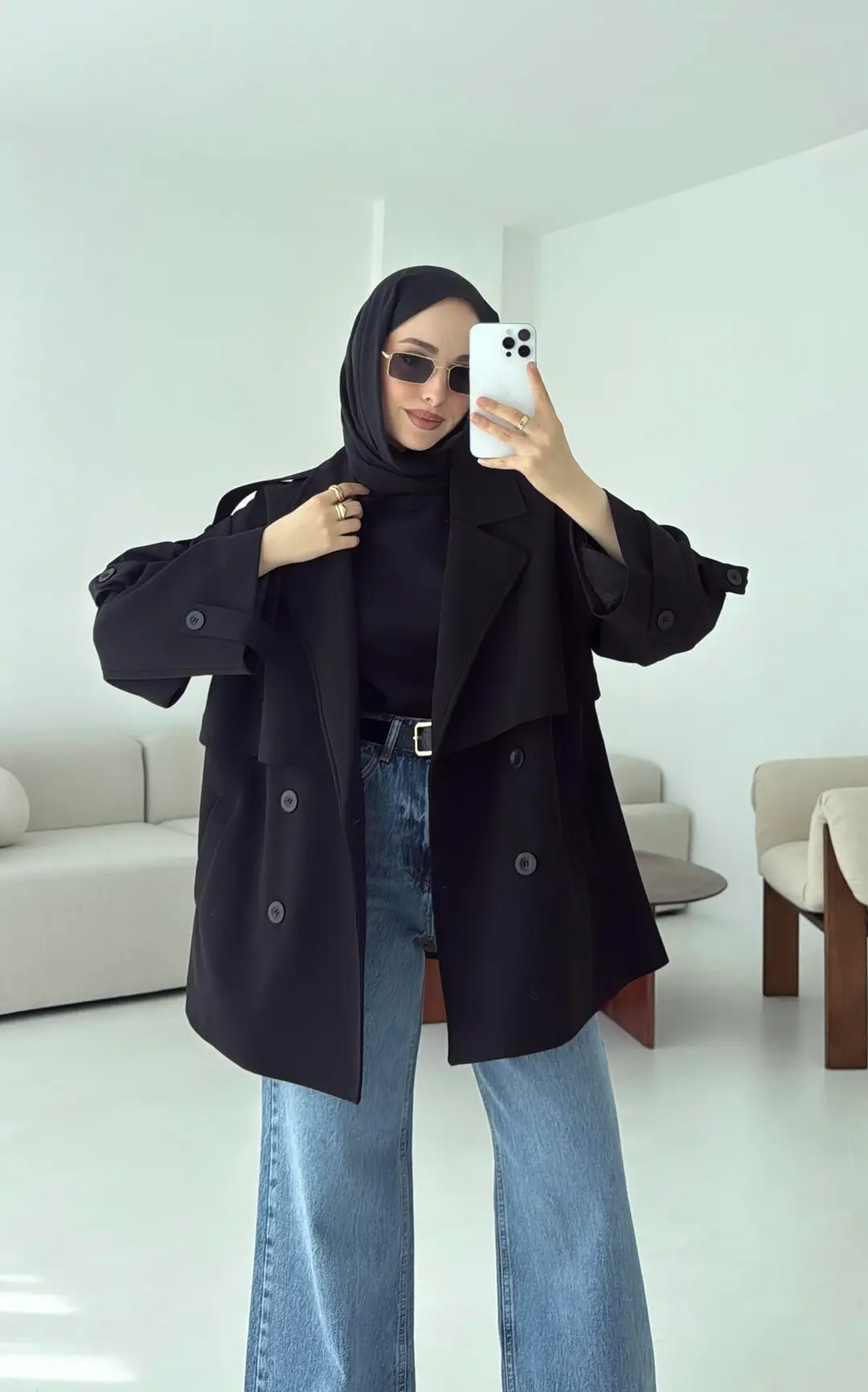 Siyah Bağlamalı Trençkot - Görsel 2