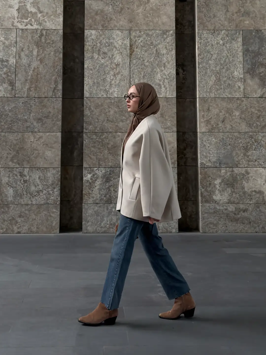 Soft Oversize Kaşe Kaban Taş - Görsel 7