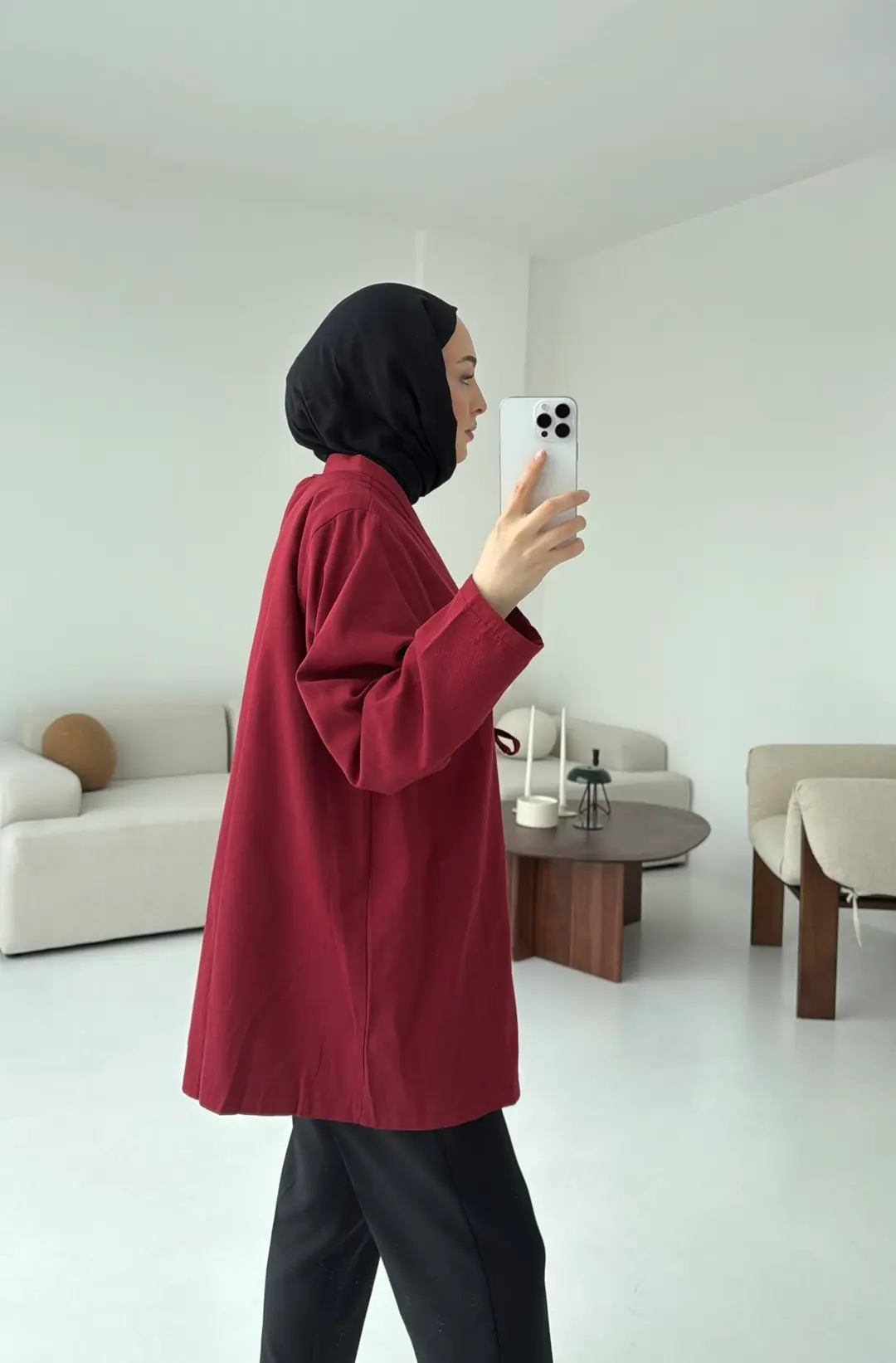 Üç Bağlamalı Kimono Bordo - Görsel 6