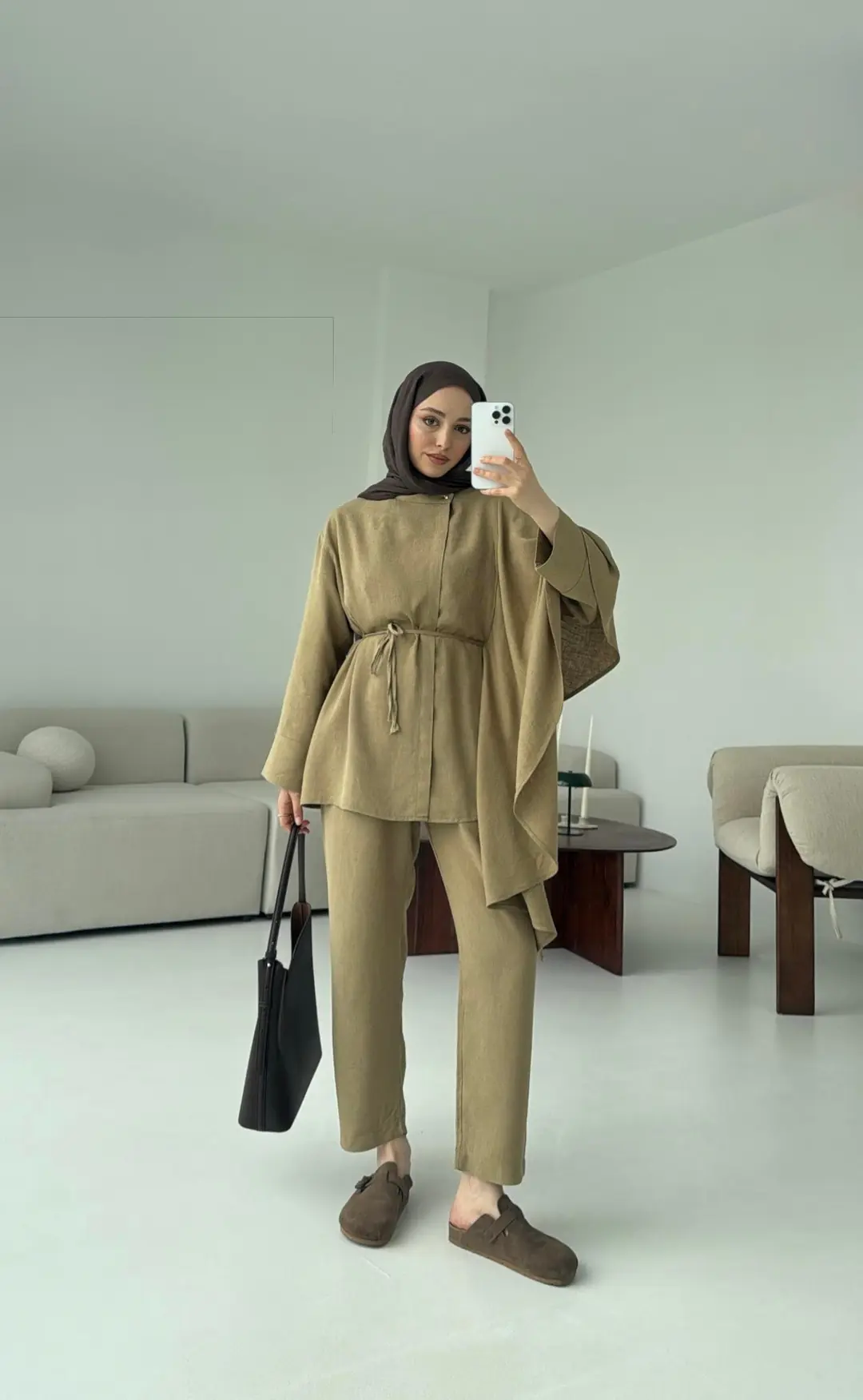Volanlı Kimono Takım Olive - Görsel 7