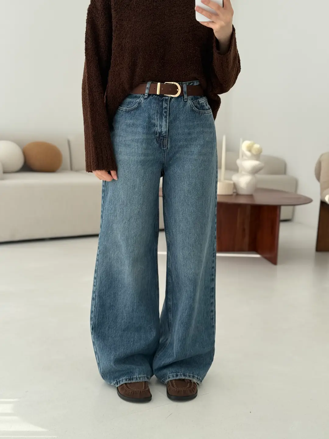 Wide Leg Kahve Kemerli Jean - Görsel 2